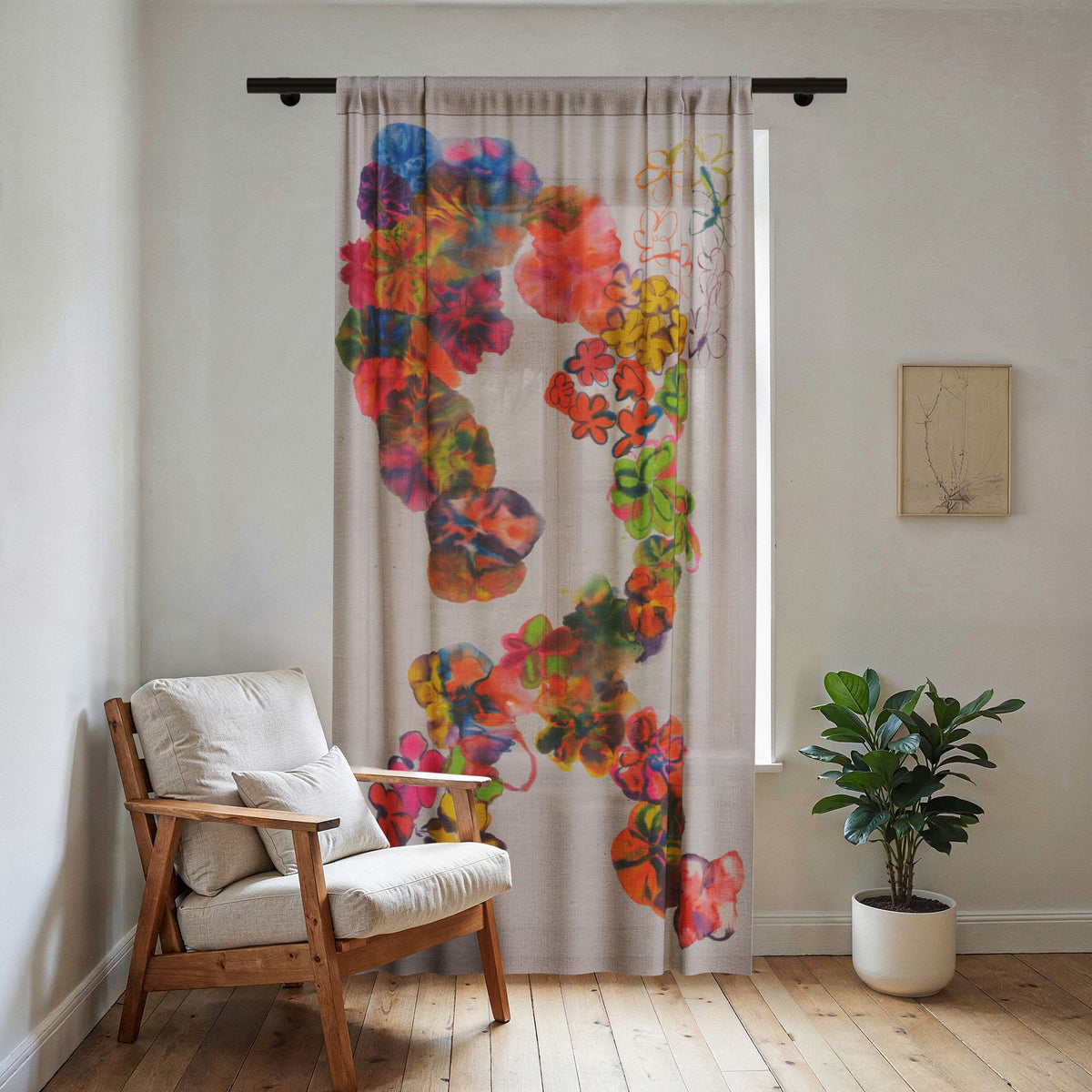 Rainbow Petunia Sheer Window Curtain — original artwork by Madeline LeBlanc