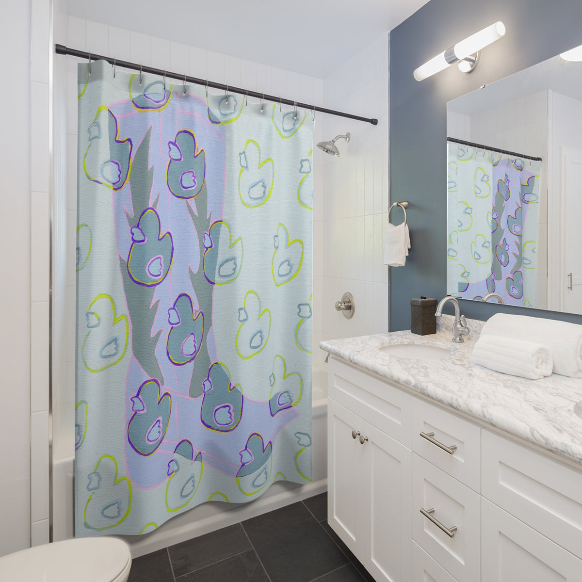 Quick & Dirty Shower Curtain product image - artwork by Madeline LeBlanc / Making Madi