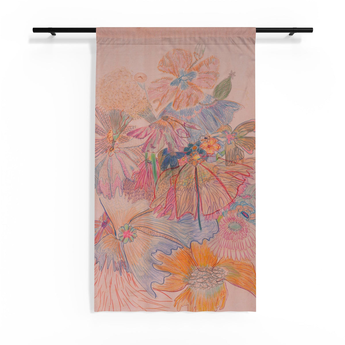 Fly on the Gerbera Daisy Sheer Curtain product image - artwork by Madeline LeBlanc / Making Madi