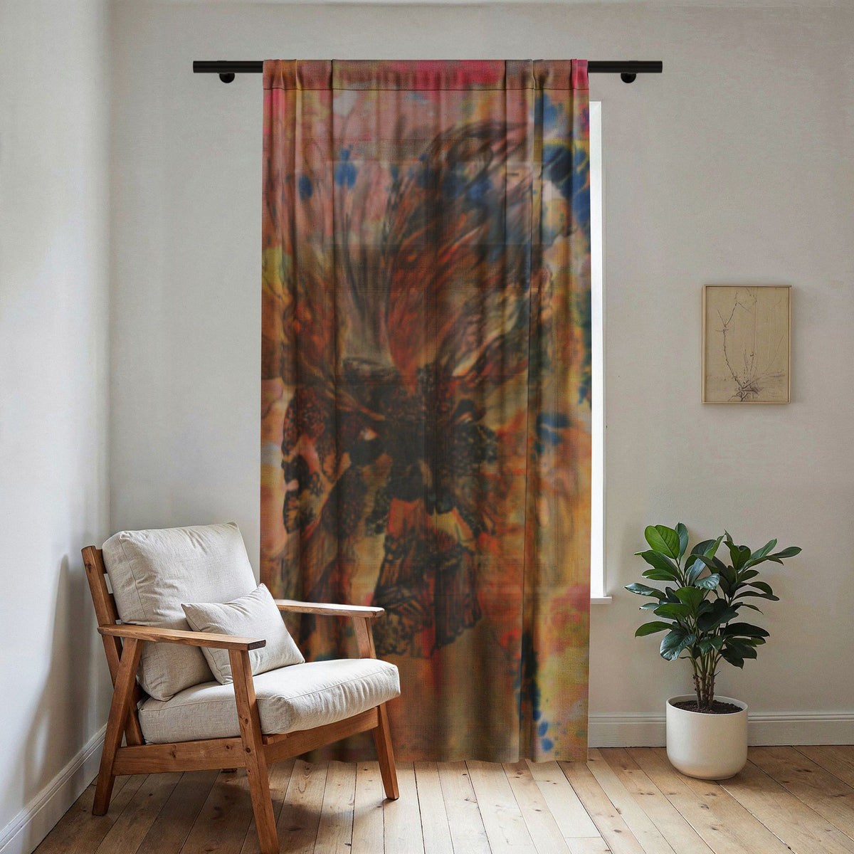 Showy Sunflower Sheer Window Curtain — original artwork by Madeline LeBlanc
