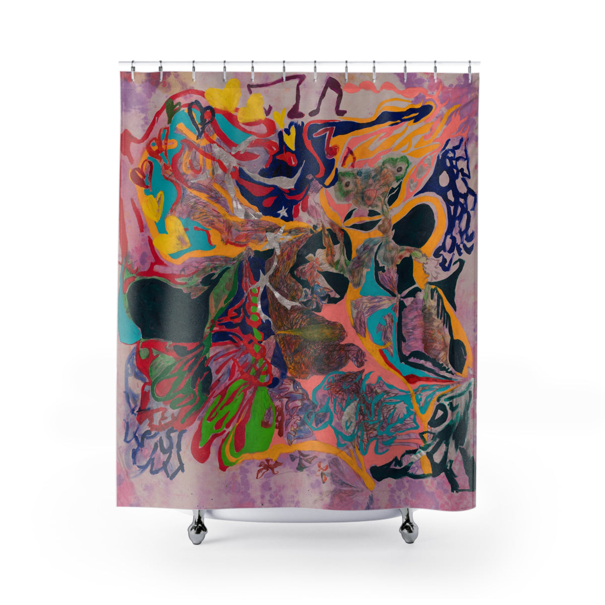Mantis Mania Shower Curtain product image - artwork by Madeline LeBlanc / Making Madi
