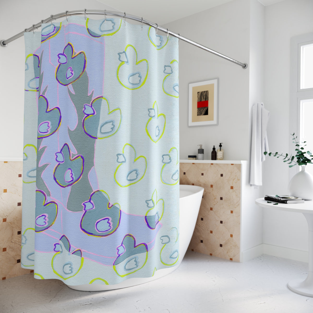 Quick & Dirty Shower Curtain product image - artwork by Madeline LeBlanc / Making Madi