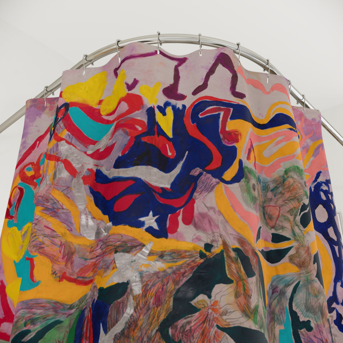 Mantis Mania Shower Curtain product image - artwork by Madeline LeBlanc / Making Madi