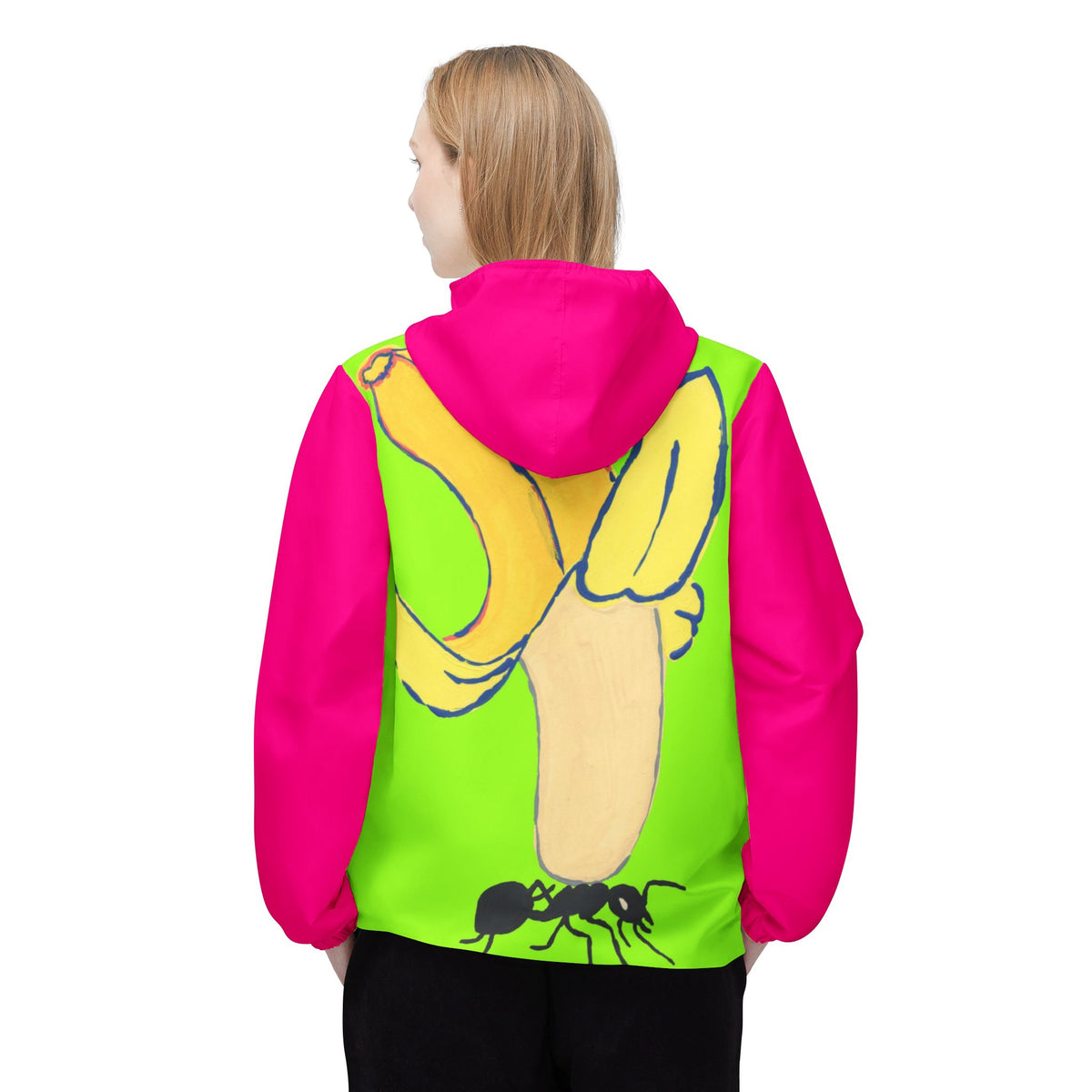 Banana Ant Windbreaker Jacket (AOP) product image - artwork by Madeline LeBlanc / Making Madi